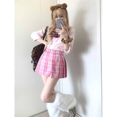 日系jk制服jk衬衫长袖基础款外穿格裙学院风宽松百搭打底粉色衬衫