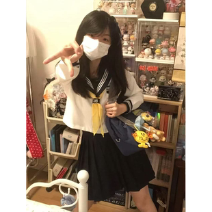 原创jk制服夏季 上衣日系学院风穿搭中间服JK短裙 款 水手服黑领衬衫