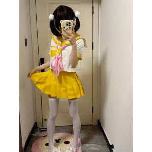 原创日系黄色夏季新款正统三本JK制服短袖中间学院水手服软妹套装