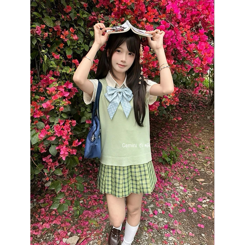 小青梅/校供感JK制服正版针织马甲背心学院风百搭格裙半身裙套装
