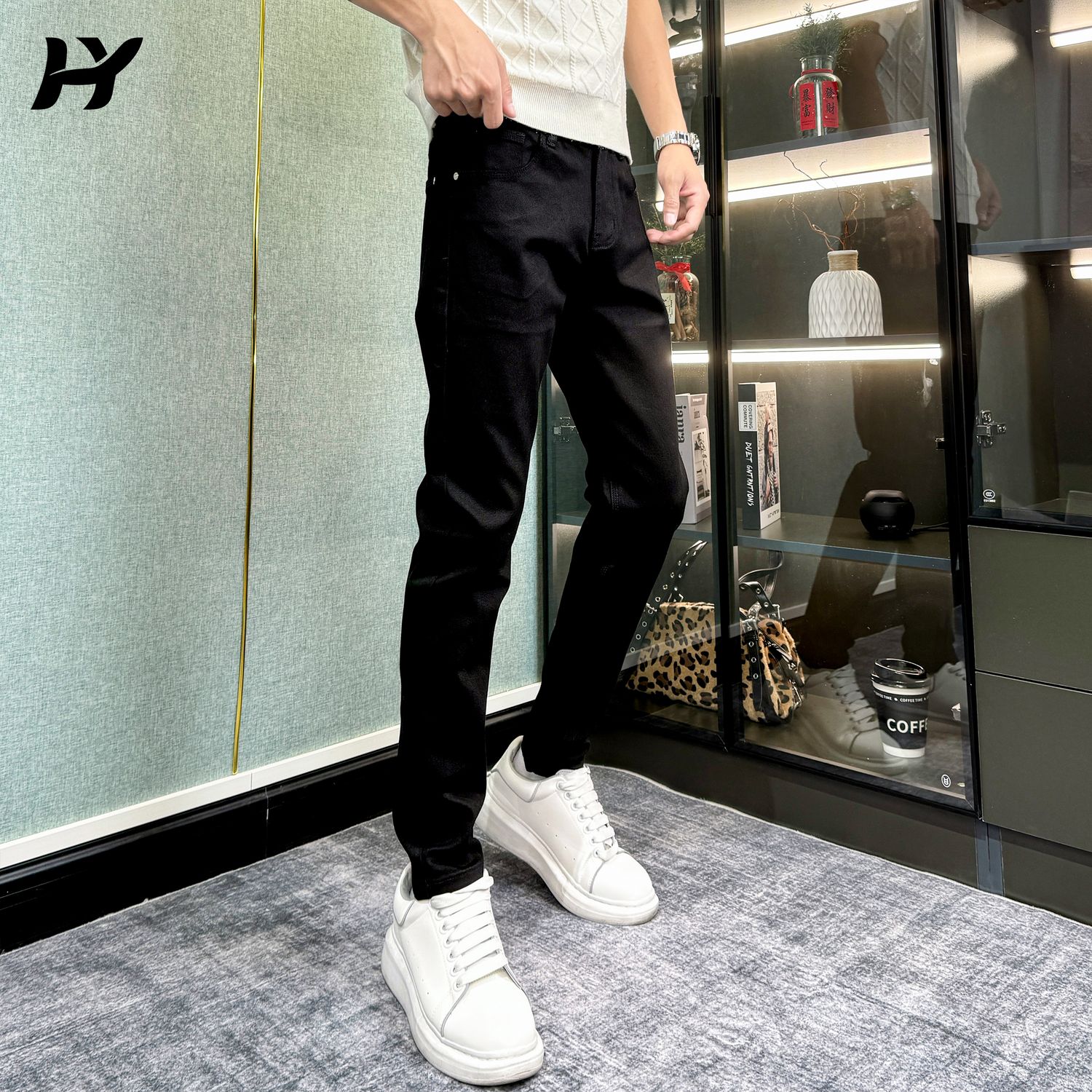 男士夏季薄款弹力修身牛仔小脚裤
