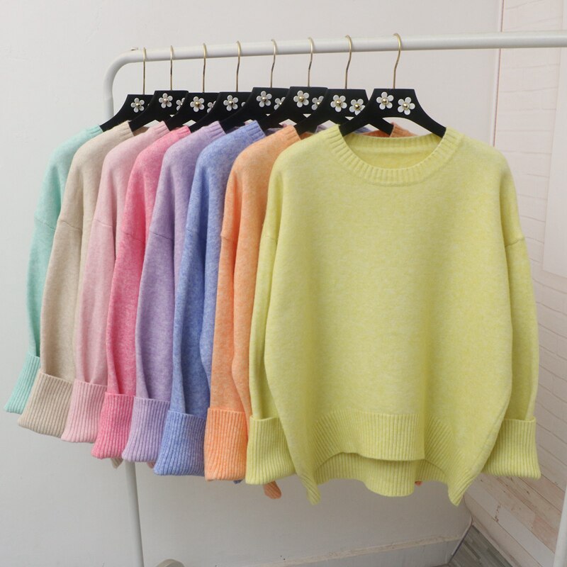 宽松慵懒风毛衣女秋冬季新款韩版圆领套头外穿燕尾厚针织长袖上衣在类目 女装/女士精品, 毛衣中 - 来自Buy2taobao.com提供专业的淘宝代购服务