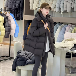 90白鸭绒羽绒服女中长款2024新款高端气质宽松连帽泡芙云朵外套
