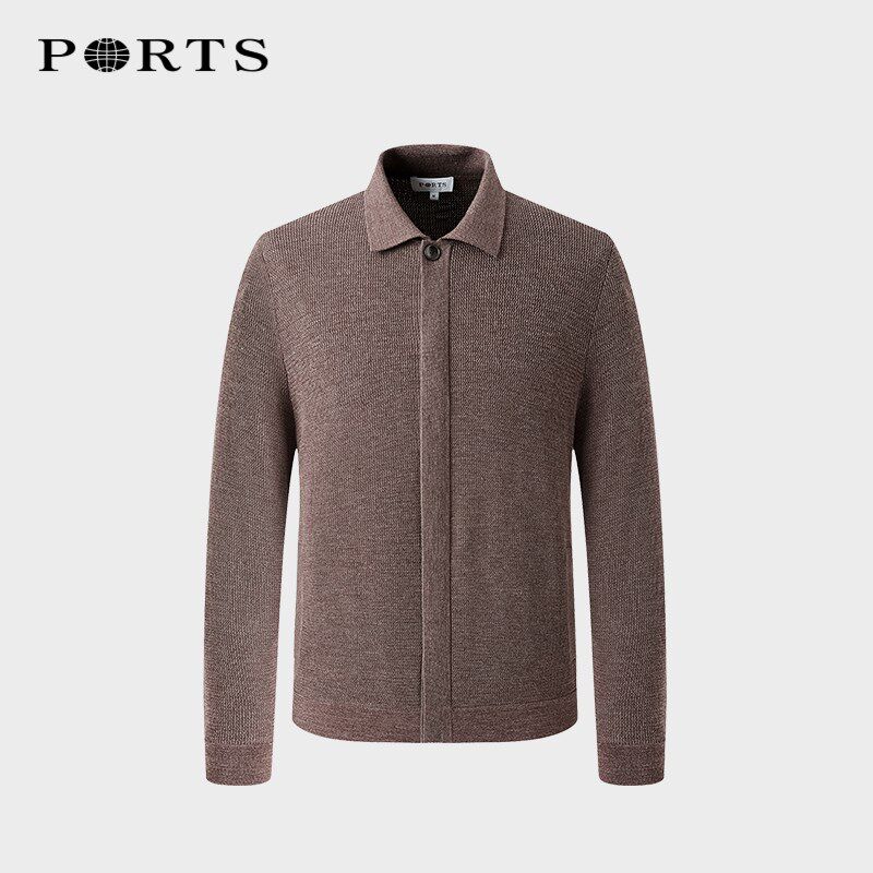 宝姿PORTS男装2023秋冬新款简约翻领毛衣男ML9K012LKW008