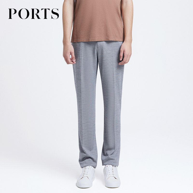 PORTS宝姿男装美丽诺羊毛针织抗皱休闲直筒西裤MD8DP100PCW012