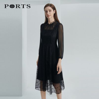 PORTS宝姿商场同款连衣裙夏网纱透视长袖女装LL9D169LLP007