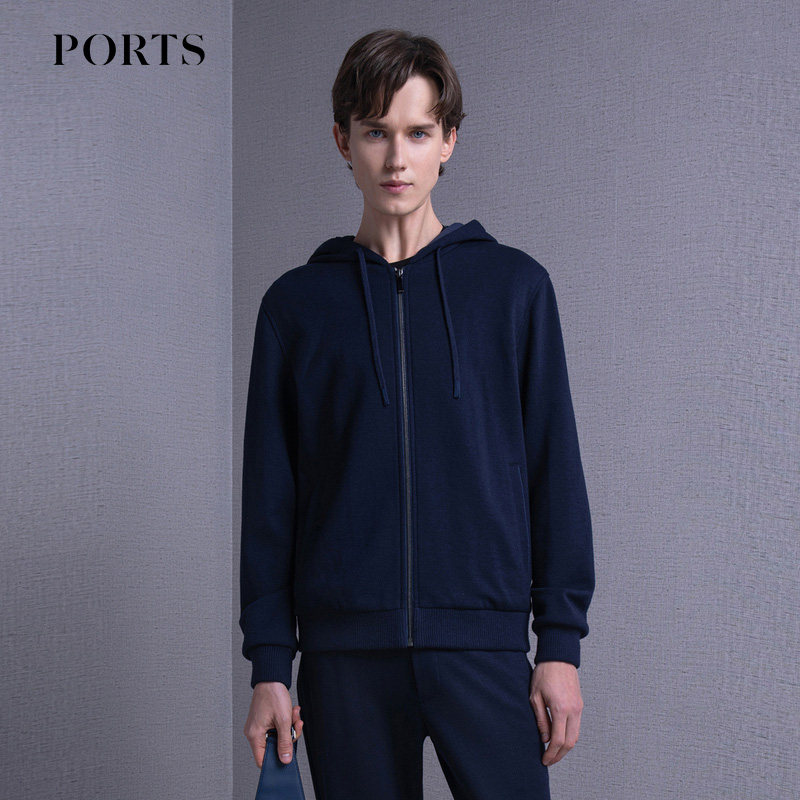 PORTS宝姿男装2023秋季休闲运动连帽卫衣外套MM9NJ008NCW010