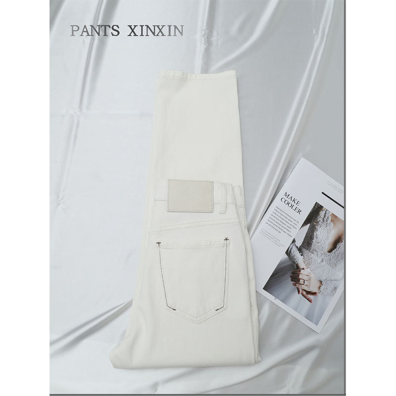 2025年秋季新品修身显瘦白色百搭九分弹力牛仔小直筒裤女Q2467807