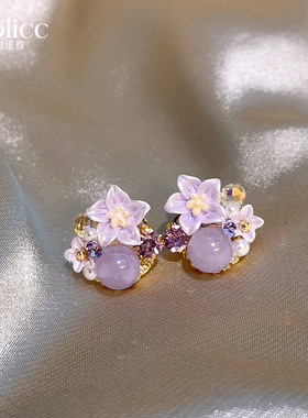 微镶紫色花朵耳环女2025新款爆款高级感轻奢独特漂亮耳钉精致耳饰