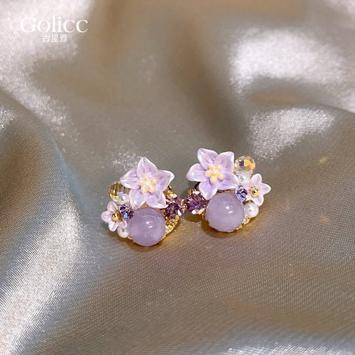 高级感轻奢紫色水晶花朵独特漂亮