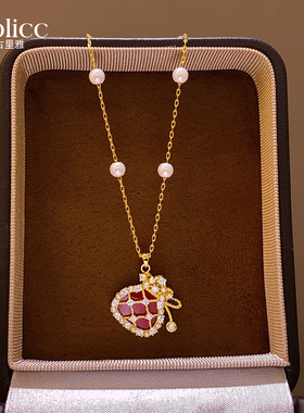 红色微镶福袋吊坠珍珠串珠项链