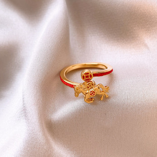 红色可旋转钱币小马戒指女2026新款爆款食指指环轻奢高级感本命年