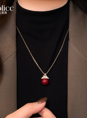 金色锆石皇冠红色珍珠吊坠项链