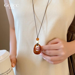 咖色几何镂空串珠项链女2026新款 高级感轻奢小众日常百搭脖子配饰