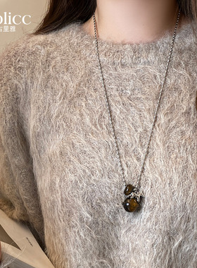 咖色土星圆环小马吊坠串珠长项链