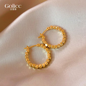金色圈圈立体方块串珠耳环女气质耳钉适合方圆脸 耳圈高级感耳饰