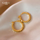 金色圈圈立体方块串珠耳环女气质耳钉适合方圆脸 耳圈高级感耳饰