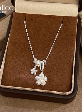 银色锆石花朵项链高级感轻奢小众
