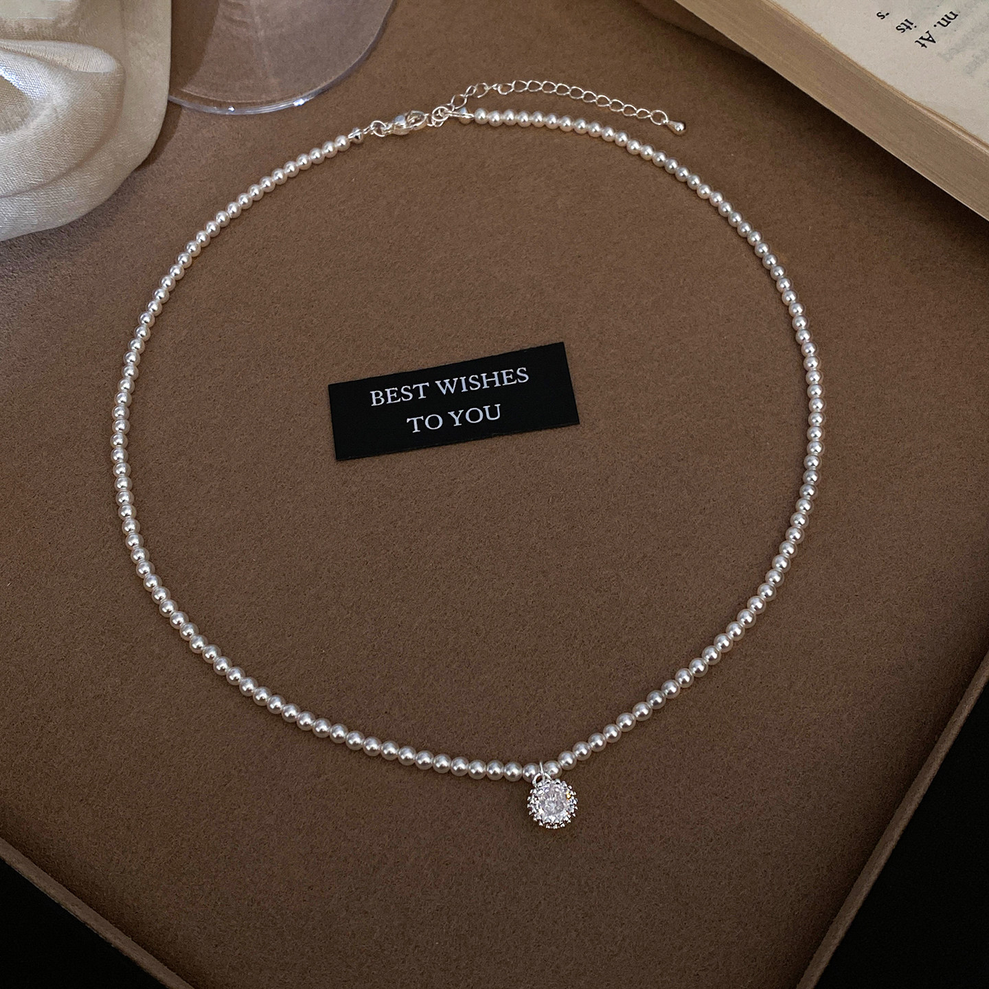 珍珠串珠圆形锆石吊坠项链女款高级感轻奢小众锁骨链饰品2026新款