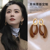 美拉德咖色滴釉耳环女士耳钉2026新款 高级感轻奢气质大气耳饰 爆款