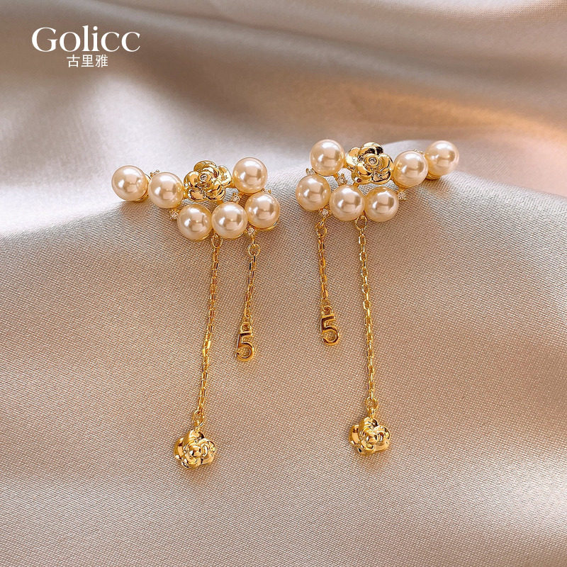 金色花朵珍珠耳坠耳环高级感耳饰