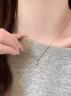 金色锤纹星星圆珠细项链高级感