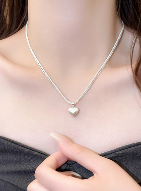 银色拉丝爱心双层项链高级感颈链