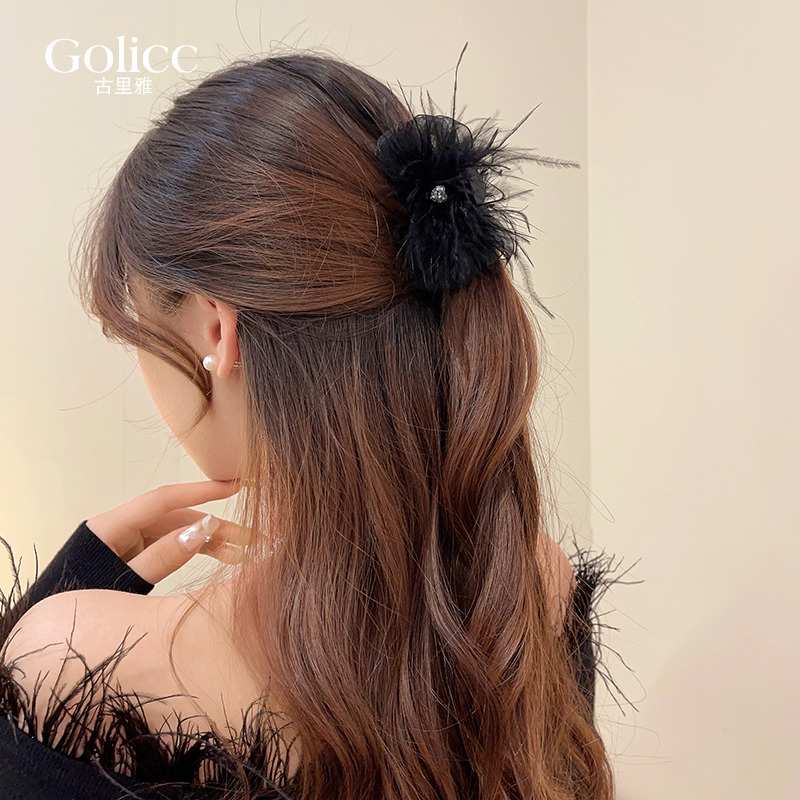 网纱爱心羽毛抓夹女高级感鲨鱼夹