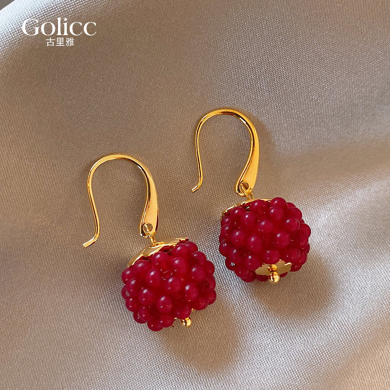 红色树莓耳钩高级感耳钉巨好看