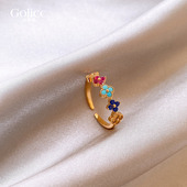 指环 爆款 金色多巴胺四叶草开口戒指女款 轻奢高级感食指戒2026新款