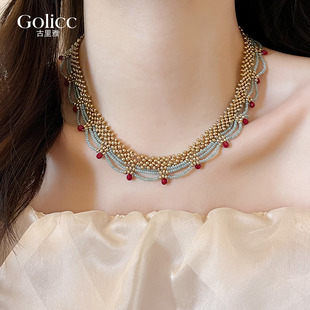 2025新款 多层蕾丝红蓝撞色项链女款 颈链高级感轻奢小众锁骨链七夕
