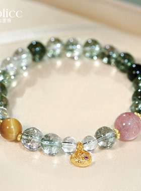 绿幽灵水晶串珠锤纹包包手链小众