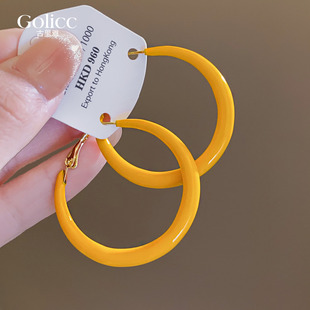 古里雅黄色圈圈耳环女高级感轻奢耳钉适合圆脸的耳圈2026新款耳饰