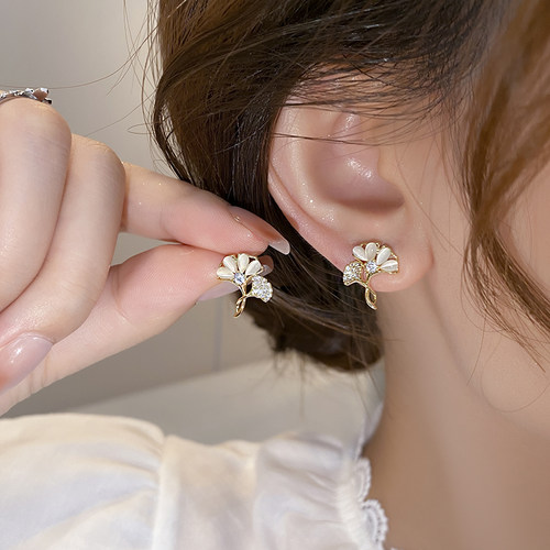 猫眼石耳钉2024新款银杏耳环