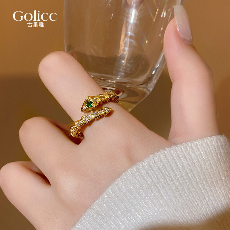 本命年蛇年金色蛇骨蛇形戒指