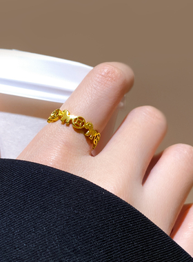 金色钱币小马开口戒指小众食指戒