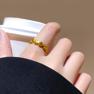 沙金钱币小马戒指女2026新款爆款旺财食指戒巨好看的马上有钱指环