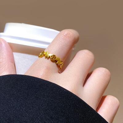 金色钱币小马开口戒指小众食指戒