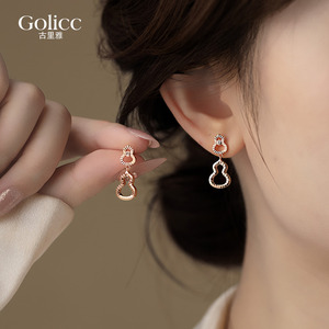 古里雅金色碎碎冰玄学旺财葫芦耳环女小众设计感耳饰春夏独特耳钉