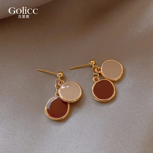 美拉德圆片耳环复古港风秋冬耳饰