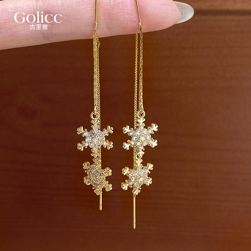 金色长款雪花流苏耳坠耳环超好看