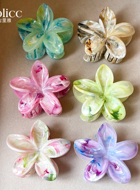 多巴胺花朵抓夹女夏天高级感2026新款后脑勺半扎发夹子发量少头饰