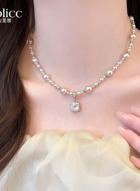 曼塔玫瑰珍珠小方糖吊坠颈链项链