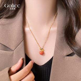 金色细链苹果吊坠项链高级感轻奢小众毛衣链女2026新款脖子配饰品