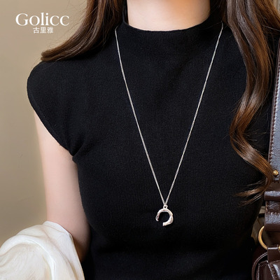 银色几何不规则吊坠项链轻奢小众