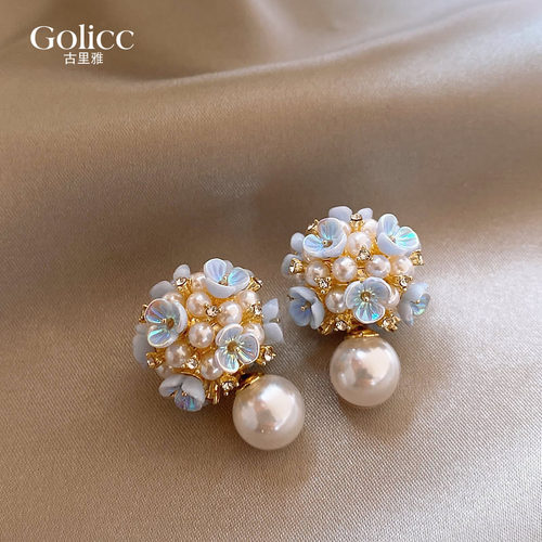 前后式双面珍珠绣球花朵耳环