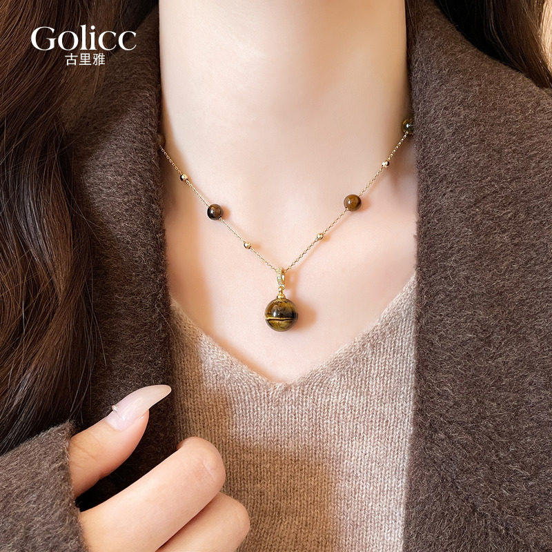 美拉德虎眼石吊坠串珠项链高级感