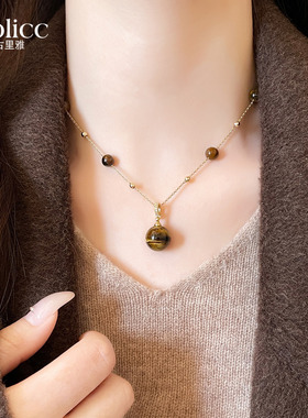 美拉德虎眼石吊坠串珠项链高级感