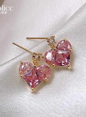 粉紫色爆闪爱心耳钉女2025新款高级感耳环适合冬天的独特漂亮耳饰