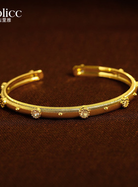 金色拉丝锆石开口手镯高级感手饰